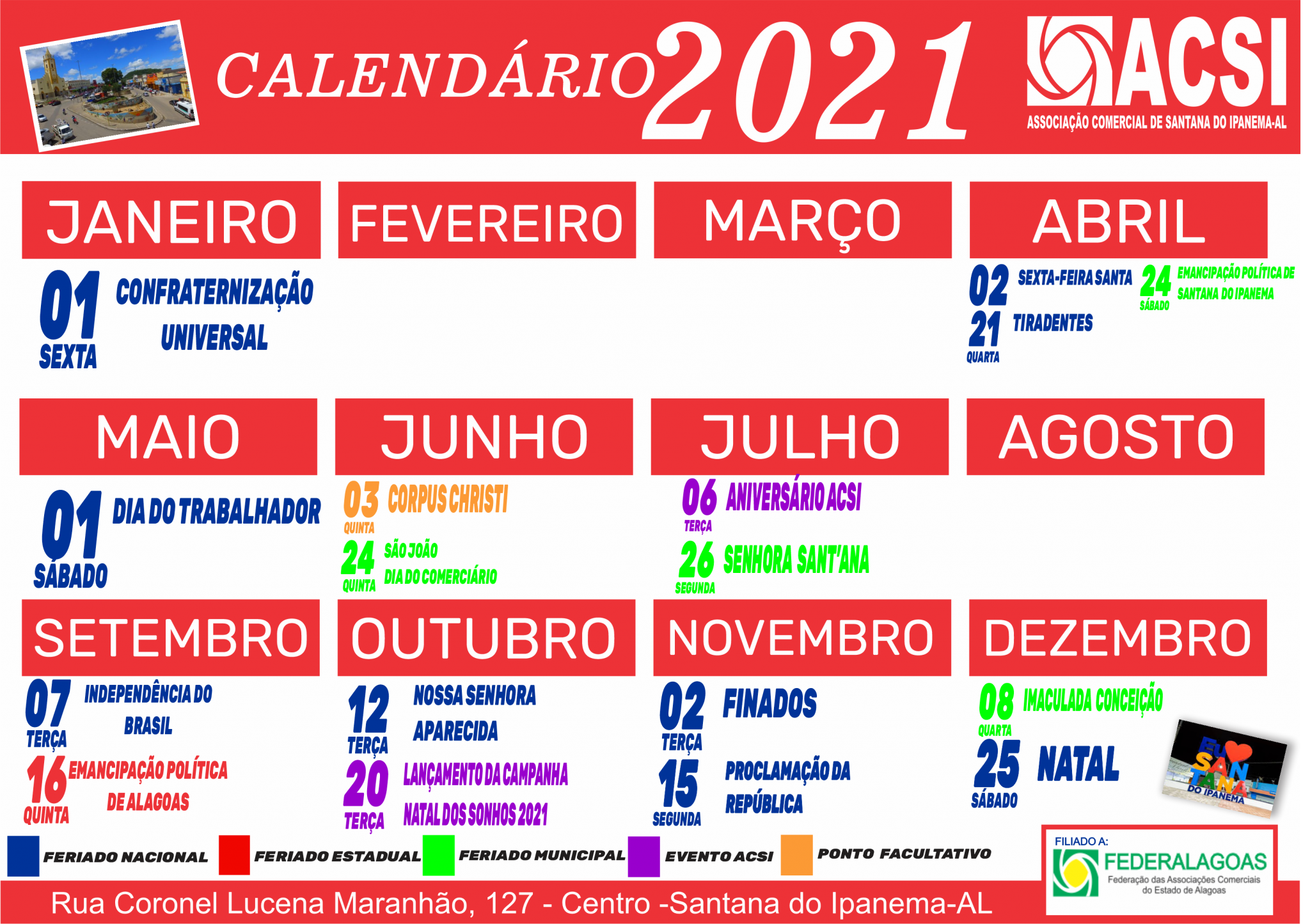 Calendário De Feriados 2021 Acsi Associação Comercial De Santana Do Ipanema Al 6364